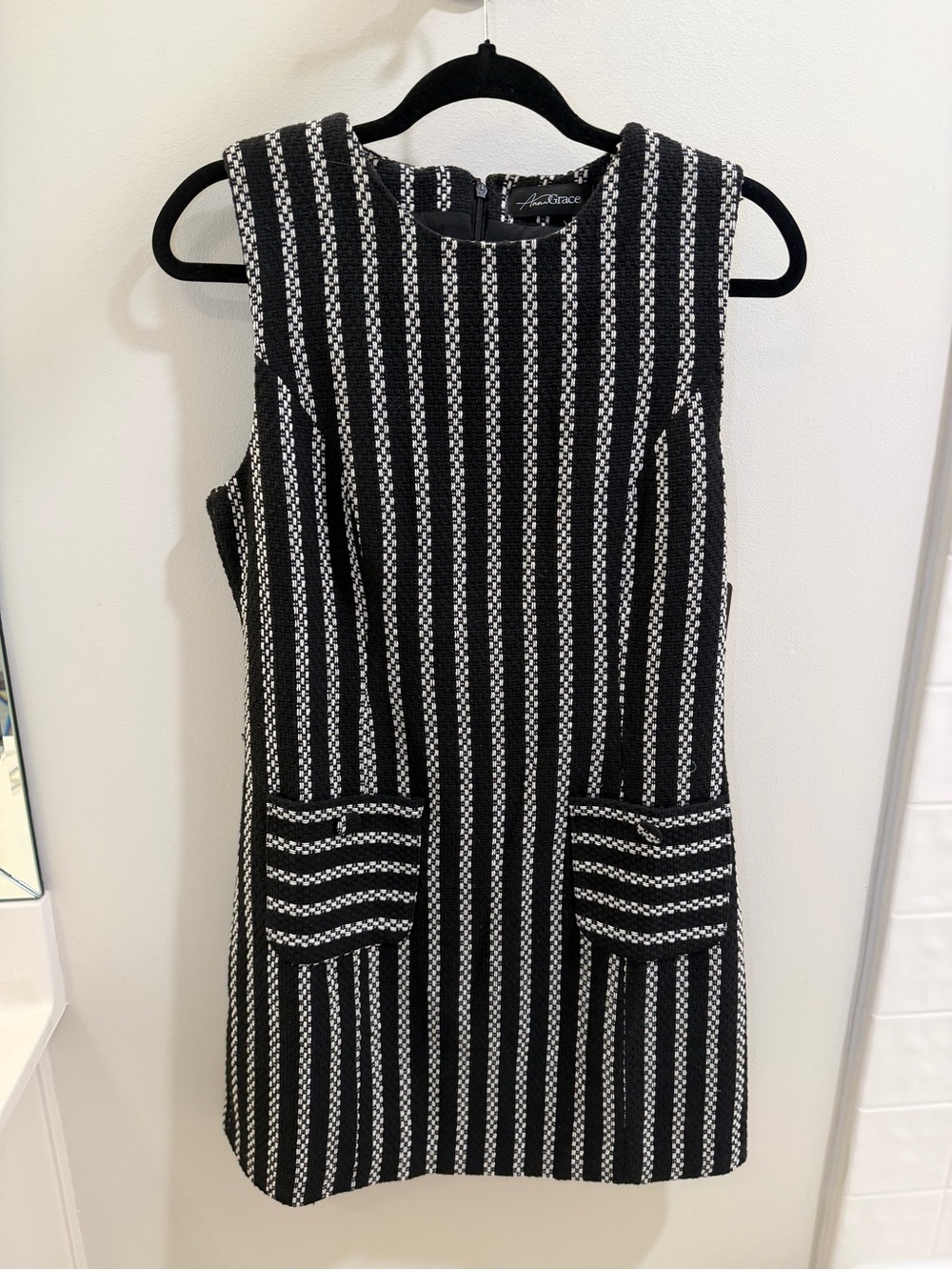 Anna Grace Black & White Striped Sleeveless Mini Dress